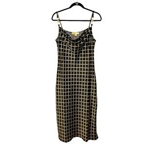 Michael Kors Black and Gold Hardware Midi Chainlink Slip Dress Size: Medium